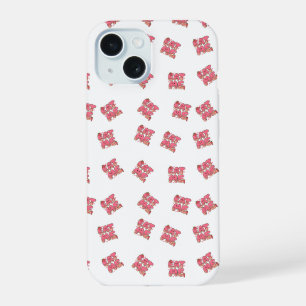 Cute Red Teddy Bear Pattern Kawaii Animal Seamle iPhone 15 Case