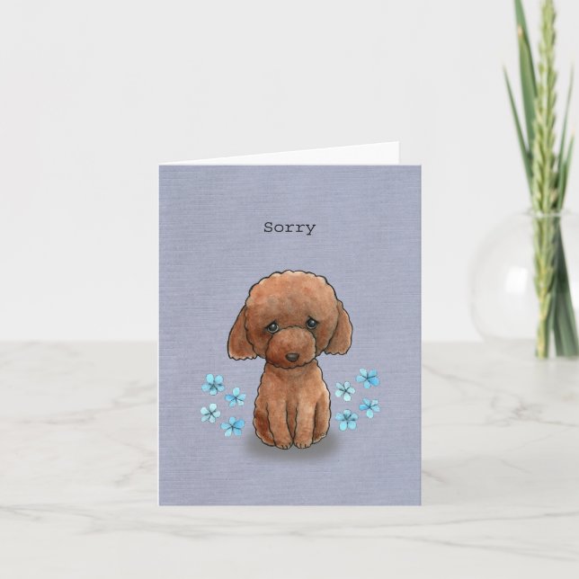 Cute Red Toy Poodle Doodle Apologies I am Sorry Card (Front)