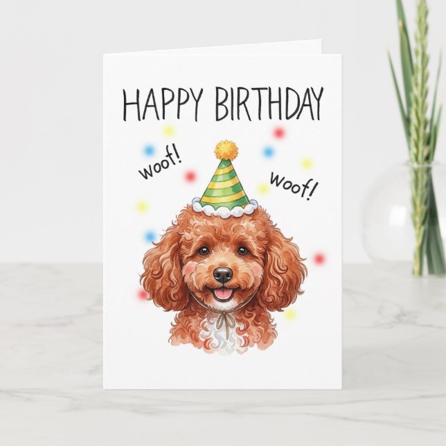 Cute Red Toy Poodle Doodle Easy Custom Birthday Card (Front)