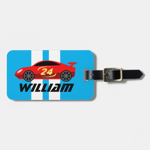 Cute red toy racecar drawing kids custom travel luggage tag