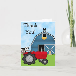 Cute Red Tractor and Blue Barn Thank You Card