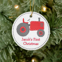 Cute Red Tractor Baby's First Christmas Ceramic Ornament