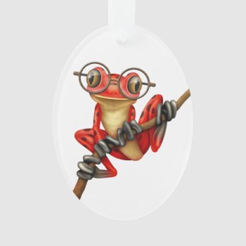 Cute Red Tree Frog With Eye Glasses On White Ornament by crazycreatures at Zazzle