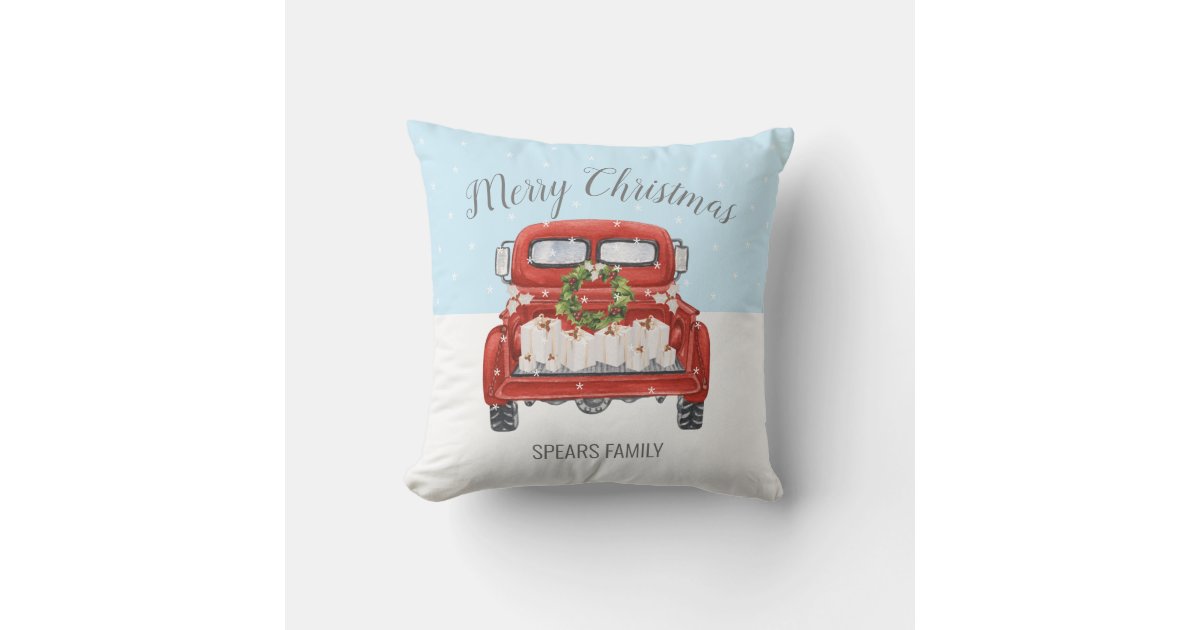 Vintage Truck Accent Pillow in White, Gray, and Navy Blue