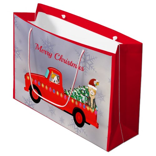 Cute Red Truck Cats Christmas Large Gift Bag