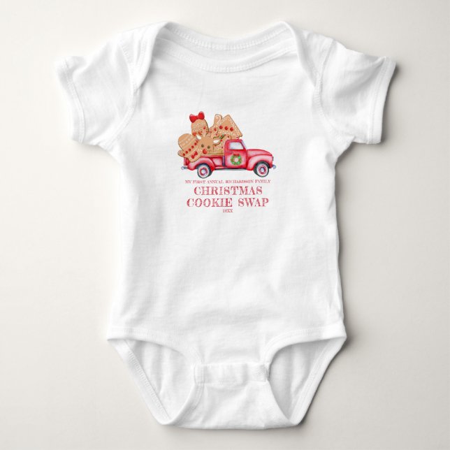 Cute Red Truck Christmas Cookie Swap Baby Bodysuit (Front)
