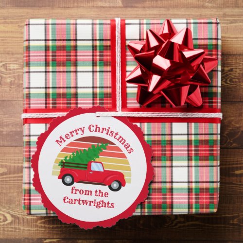 Cute Red Truck Christmas Tree Customizable Gift Ornament Card