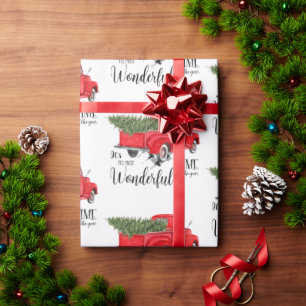 Cute Red Truck Christmas Tree Holiday Xmas Wrapping Paper