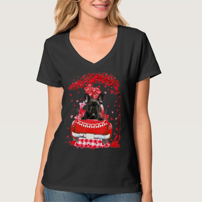 Cute Red Truck French Bulldog Valentines Day Costu T-Shirt (Front)