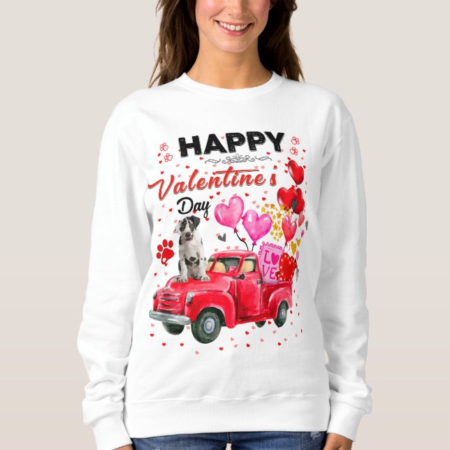 Cute Red Truck Great Dane Valentine's Day Costume Sweatshirt (Front)