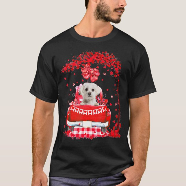 Cute Red Truck Maltese Valentines Day Costume Boy  T-Shirt (Front)