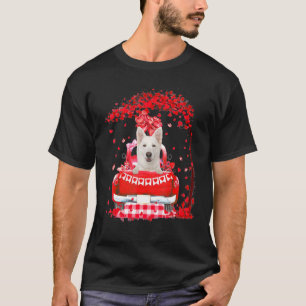 Cute Red Truck White German Shepherd Valentines Da T-Shirt