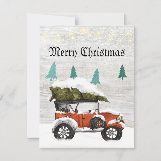 Cute red truck white weathered wood tree Christmas Note Card (Front)