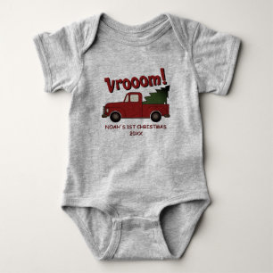 Cute red truck with a Christmas tree custom Baby Bodysuit