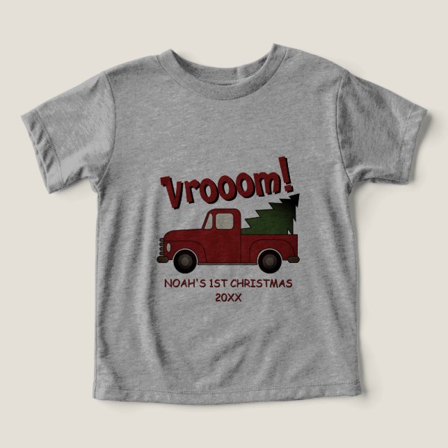 Cute red truck with Christmas tree custom Toddler T-shirt (Design Front)