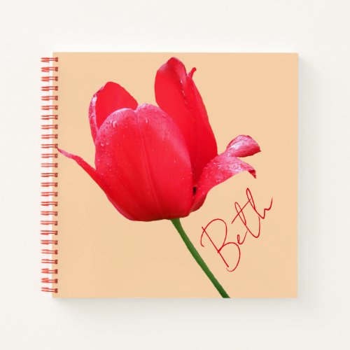 Cute red tulip floral customizable name Beth boho  Notebook