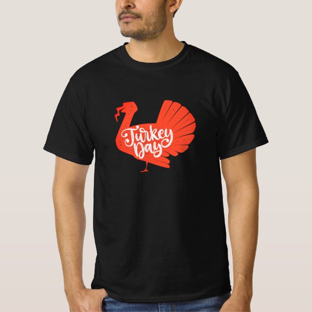 Cute Red Turkey Shape with Text Typography T-Shirt (Front)