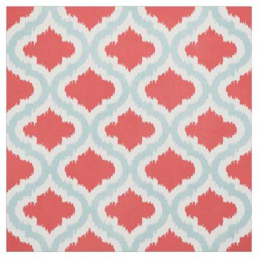 Cute red turquoise ikat Moroccan pattern Fabric