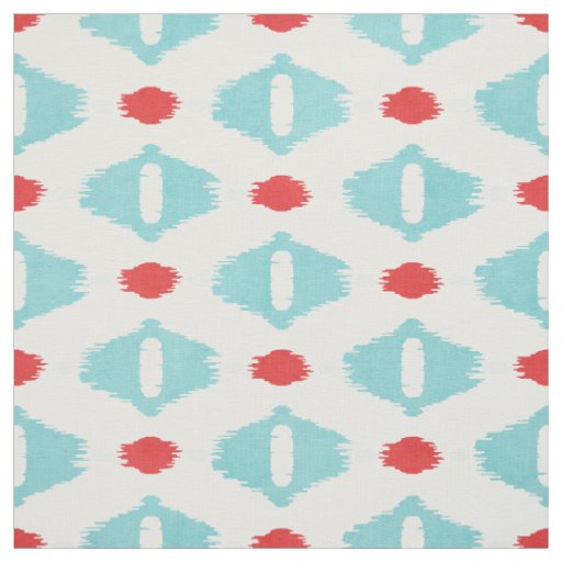 Cute red turquoise white ikat tribal patterns fabric