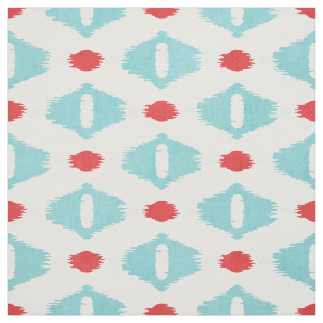 Cute red turquoise white ikat tribal patterns fabric (Swatch)