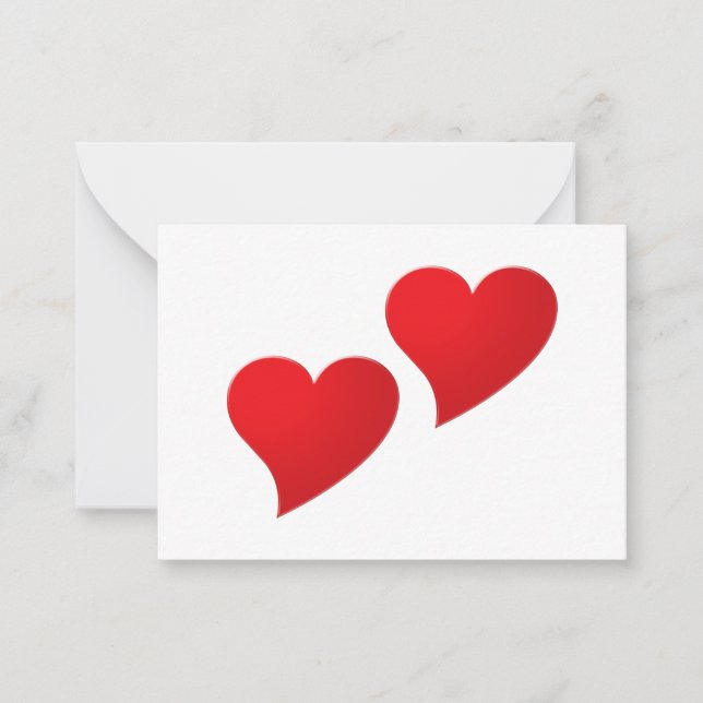 Cute red two hearts minimalist Valentine's day Note Card (Front)