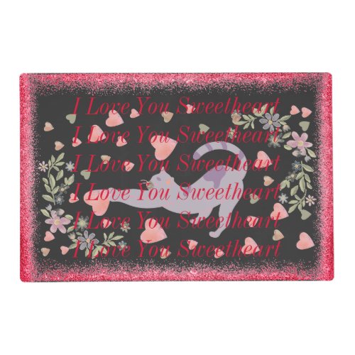 Cute Red Typography Valentines Day I Love You Cat Placemat