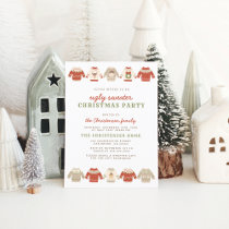 Cute Red Ugly Sweater Christmas Party Invitation Postcard