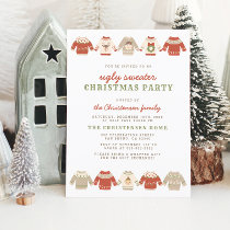 Cute Red Ugly Sweater Christmas Party Invitation Postcard