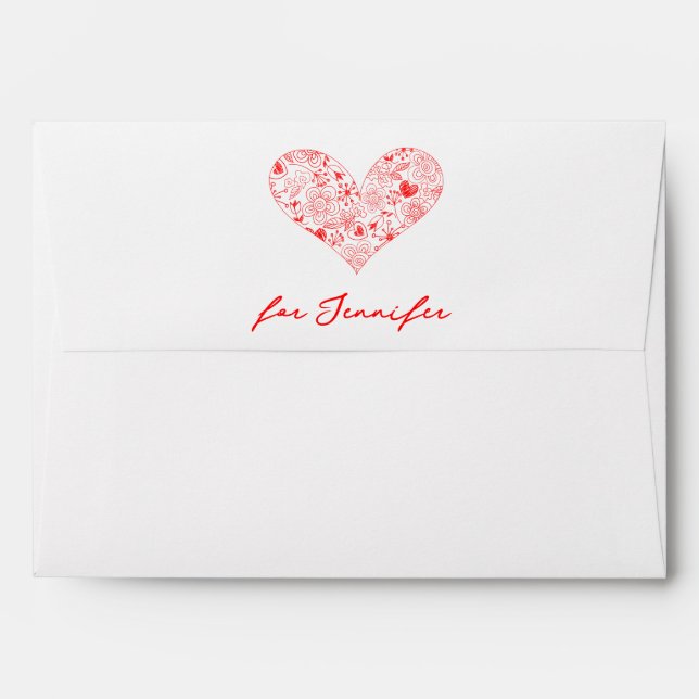 Cute Red Valentine's Day Floral Heart Custom Name  Envelope (Back (Top Flap))