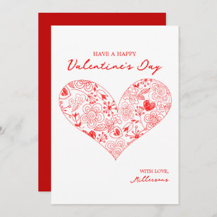 Cute Red Valentine's Day Floral Heart Family Name Holiday Card