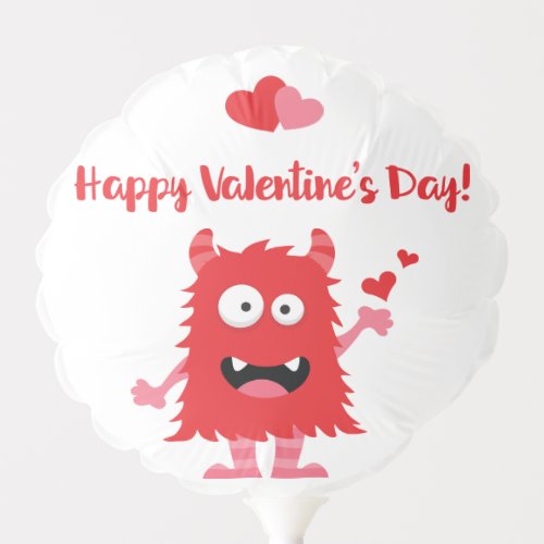 Cute Red Valentines Day Monster and Hearts Balloon