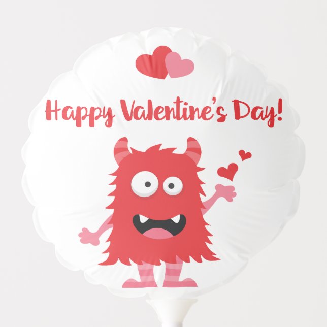 Cute Red Valentine's Day Monster and Hearts Balloon (Front)