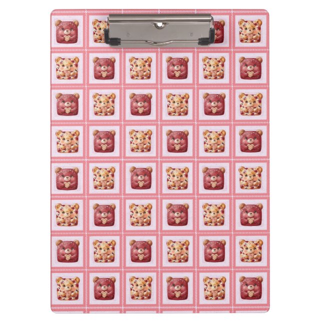 Cute Red Velvet Patchwork Cookie Teddy Bear Clipboard (Front)