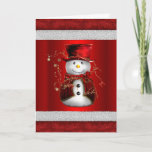 Cute Red Velvet Snowman Christmas Card<br><div class="desc">A cute red snowman, dressed in red velvet vest and top hat, with stars around him, on a metallic red background. He is framed by red velvet (printed only) and white Christmas Santa suit fur. The message inside reads, "Wishing you a very merry Christmas and a happy New Year" and...</div>