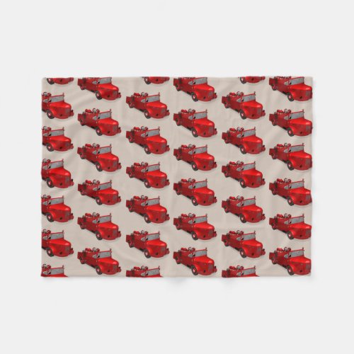 Cute Red Vintage Fire Truck Fleece Blanket