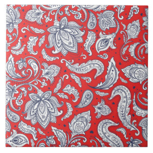 Cute red vintage flowers patterns ceramic tile
