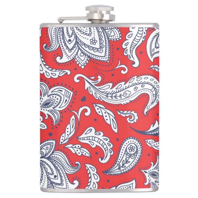 Cute red vintage flowers patterns hip flask (Front)
