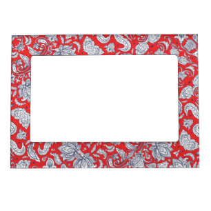 Cute red vintage flowers patterns magnetic frame