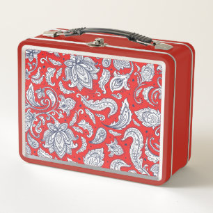 Cute red vintage flowers patterns metal lunch box