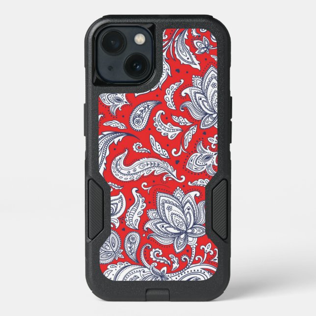 Cute red vintage flowers patterns otterbox iPhone case (Back)