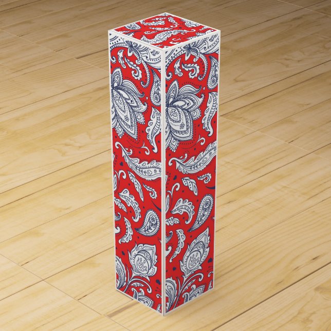 Cute red vintage flowers patterns wine box (Back)