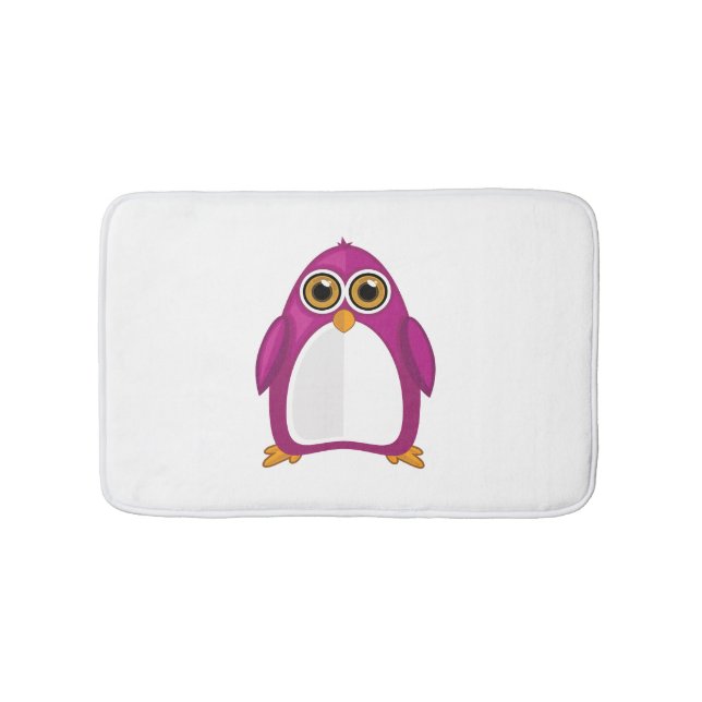 Cute Red Violet Penguin – Kawaii Cartoon Penguin Bath Mat (Front)