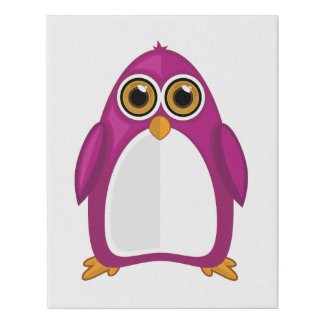 Cute Red Violet Penguin – Kawaii Cartoon Penguin Faux Canvas Print