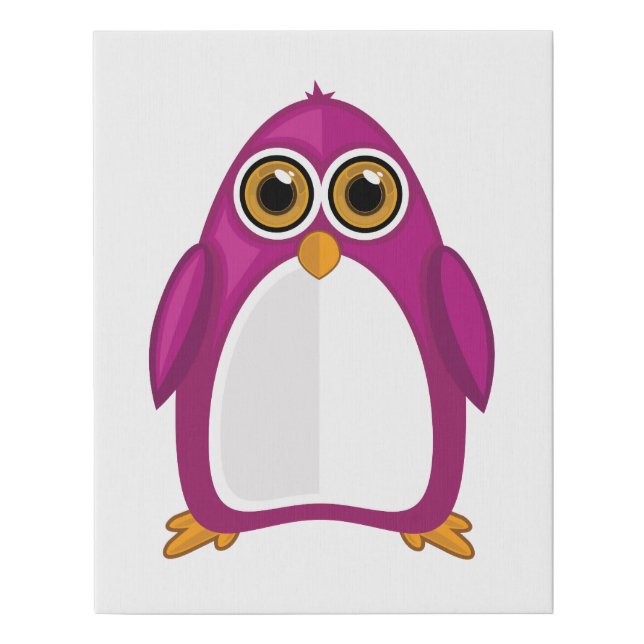 Cute Red Violet Penguin – Kawaii Cartoon Penguin Faux Canvas Print (Front)