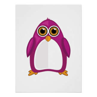 Cute Red Violet Penguin – Kawaii Cartoon Penguin Poster