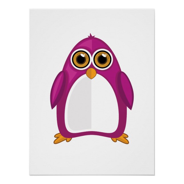 Cute Red Violet Penguin – Kawaii Cartoon Penguin Poster (Front)