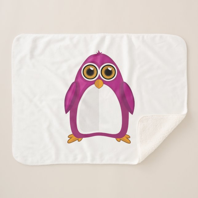 Cute Red Violet Penguin – Kawaii Cartoon Penguin Sherpa Blanket (Front (Horizontal))