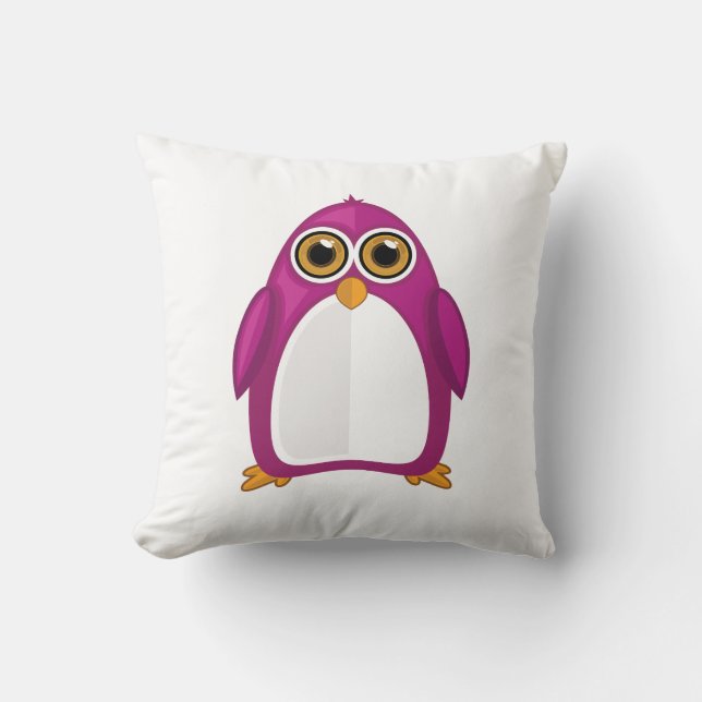 Cute Red Violet Penguin – Kawaii Cartoon Penguin Throw Pillow (Front)