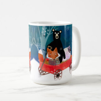 Cute Red Wagon with Bear, Fox, and Sheep Mug