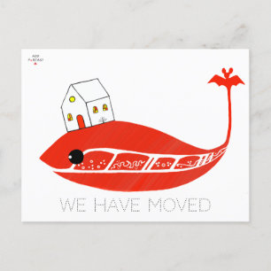 Cute red wale moved the house. Add stickmen Postcard